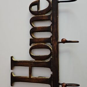 Vintage Cast Iron Metal  Bronze Look 'Home'Wall Hook 12 X 7" Key Coat Hat Holder